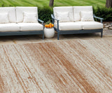 8' X 10' Orange And Beige Striped Washable Indoor Outdoor Area Rug