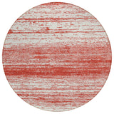 8' Red And Ivory Round Striped Washable Indoor Outdoor Area Rug