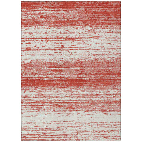 8' X 10' Red And Ivory Striped Washable Indoor Outdoor Area Rug