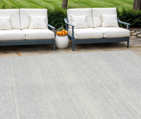 8' X 10' Silver And Gray Striped Washable Indoor Outdoor Area Rug