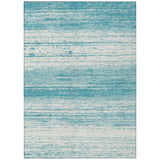 3' X 5' Teal Blue And Ivory Striped Washable Indoor Outdoor Area Rug
