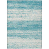 5' X 8' Teal Blue And Ivory Striped Washable Indoor Outdoor Area Rug