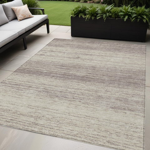 5' X 8' Taupe And Beige Striped Washable Indoor Outdoor Area Rug