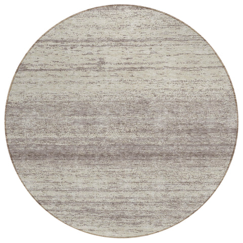 8' Taupe And Beige Round Striped Washable Indoor Outdoor Area Rug