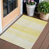 3' X 5' Yellow And Ivory Striped Washable Indoor Outdoor Area Rug