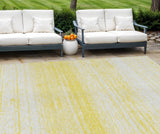 8' X 10' Yellow And Ivory Striped Washable Indoor Outdoor Area Rug