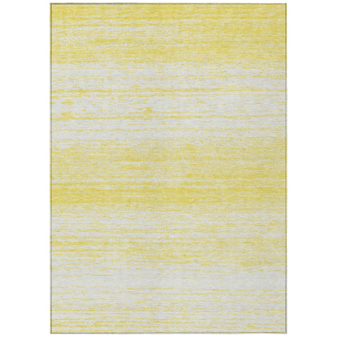 8' X 10' Yellow And Ivory Striped Washable Indoor Outdoor Area Rug