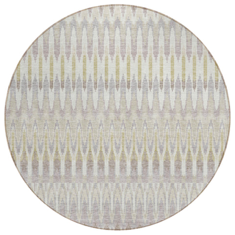 8' Beige Taupe And Gold Round Southwestern Washable Indoor Outdoor Area Rug