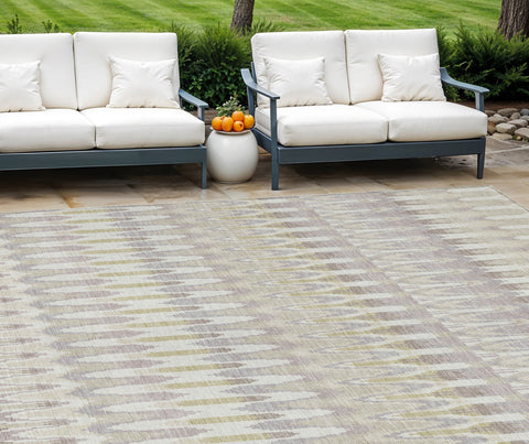 8' X 10' Beige Taupe And Gold Southwestern Washable Indoor Outdoor Area Rug