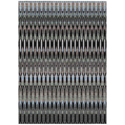 3' X 5' Black Gray And Blue Southwestern Washable Indoor Outdoor Area Rug