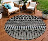 8' Black Gray And Blue Round Southwestern Washable Indoor Outdoor Area Rug