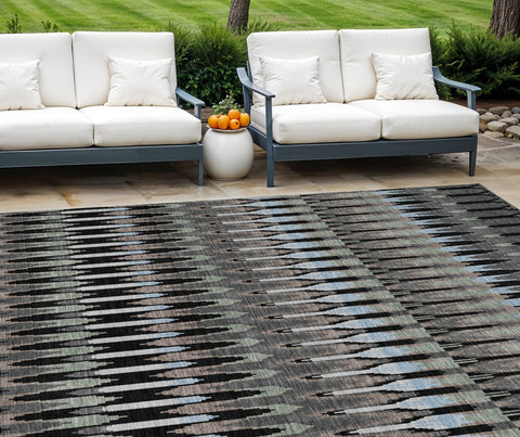 8' X 10' Black Gray And Blue Southwestern Washable Indoor Outdoor Area Rug