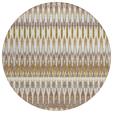 8' Brown Beige And Taupe Round Southwestern Washable Indoor Outdoor Area Rug