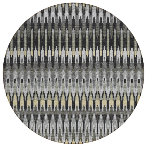 8' Charcoal Gray And Beige Round Southwestern Washable Indoor Outdoor Area Rug
