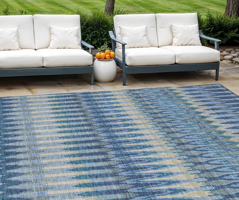 8' X 10' Denim Blue And Sky Blue Southwestern Washable Indoor Outdoor Area Rug