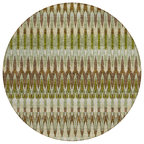 8' Artichoke Green And Brown Round Southwestern Washable Indoor Outdoor Area Rug