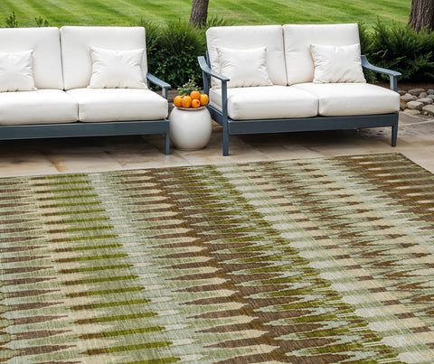 8' X 10' Artichoke Green And Brown Southwestern Washable Indoor Outdoor Area Rug