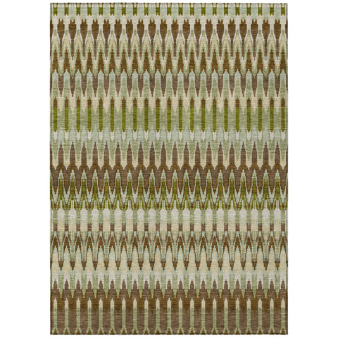 8' X 10' Artichoke Green And Brown Southwestern Washable Indoor Outdoor Area Rug