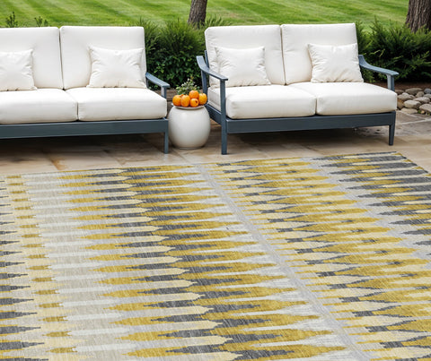 8' X 10' Gold Beige And Gray Southwestern Washable Indoor Outdoor Area Rug