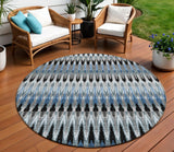 8' Gray Charcoal And Silver Round Southwestern Washable Indoor Outdoor Area Rug