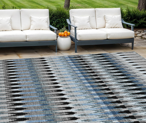 8' X 10' Gray Charcoal And Silver Southwestern Washable Indoor Outdoor Area Rug