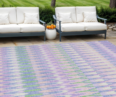 8' X 10' Lavender Pink And Lime Green Southwestern Washable Indoor Outdoor Area Rug