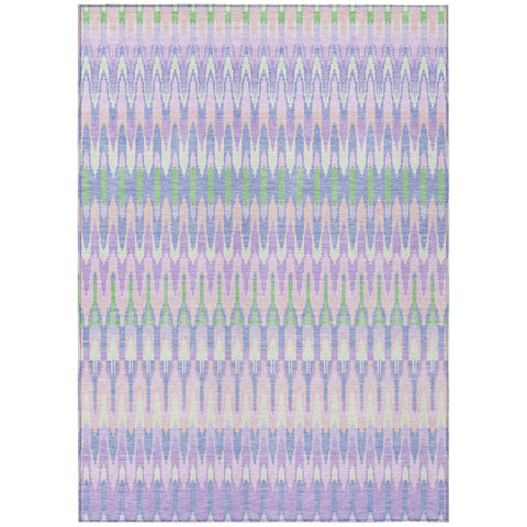 8' X 10' Lavender Pink And Lime Green Southwestern Washable Indoor Outdoor Area Rug