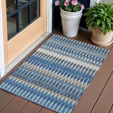 3' X 5' Navy Blue Denim Blue And Ivory Southwestern Washable Indoor Outdoor Area Rug