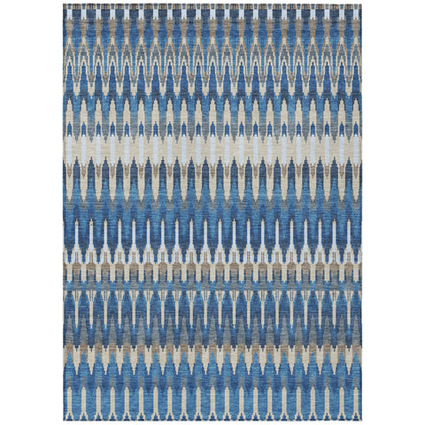3' X 5' Navy Blue Denim Blue And Ivory Southwestern Washable Indoor Outdoor Area Rug