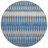 8' Navy Blue Denim Blue And Ivory Round Southwestern Washable Indoor Outdoor Area Rug