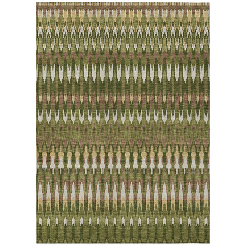 3' X 5' Olive Green Brown And Gold Southwestern Washable Indoor Outdoor Area Rug