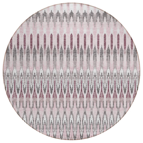 8' Pink Blush And Gray Round Southwestern Washable Indoor Outdoor Area Rug