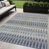 5' X 8' Taupe Navy Blue And Denim Blue Southwestern Washable Indoor Outdoor Area Rug