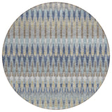 8' Taupe Navy Blue And Denim Blue Round Southwestern Washable Indoor Outdoor Area Rug