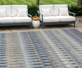 8' X 10' Taupe Navy Blue And Denim Blue Southwestern Washable Indoor Outdoor Area Rug