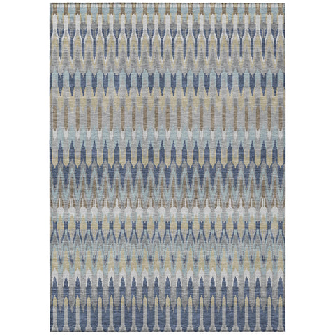 8' X 10' Taupe Navy Blue And Denim Blue Southwestern Washable Indoor Outdoor Area Rug