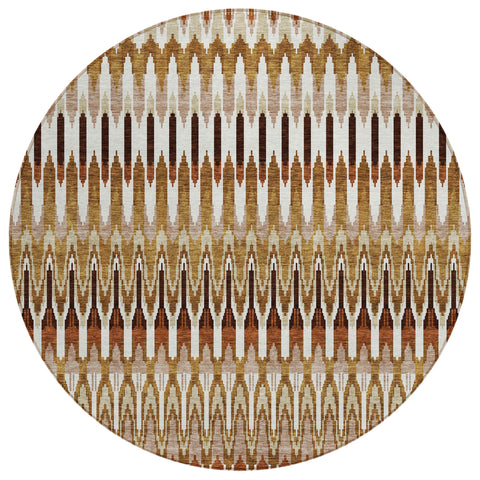 8' Terra Cotta Beige And Red Round Southwestern Washable Indoor Outdoor Area Rug