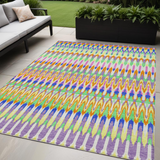 5' X 8' White Blue And Pink Southwestern Washable Indoor Outdoor Area Rug