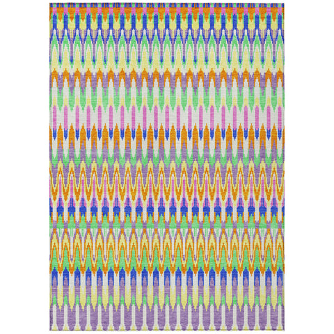 8' X 10' White Blue And Pink Southwestern Washable Indoor Outdoor Area Rug