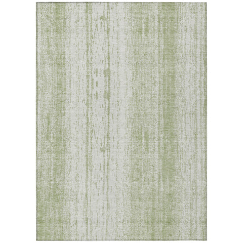 3' X 5' Artichoke Green And Ivory Striped Washable Indoor Outdoor Area Rug