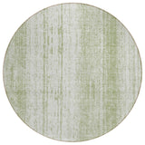 8' Artichoke Green And Ivory Round Striped Washable Indoor Outdoor Area Rug