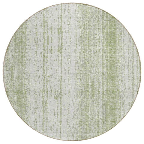 8' Artichoke Green And Ivory Round Striped Washable Indoor Outdoor Area Rug