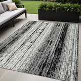 5' X 8' Black And Ivory Striped Washable Indoor Outdoor Area Rug