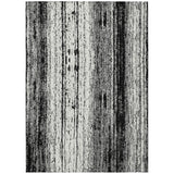 8' X 10' Black And Ivory Striped Washable Indoor Outdoor Area Rug