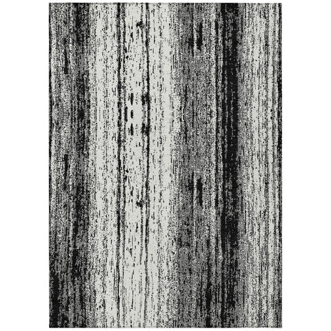 8' X 10' Black And Ivory Striped Washable Indoor Outdoor Area Rug