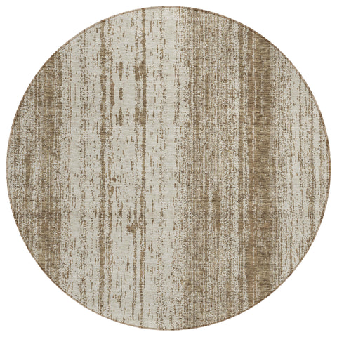 8' Brown And Ivory Round Striped Washable Indoor Outdoor Area Rug