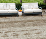 8' X 10' Brown And Ivory Striped Washable Indoor Outdoor Area Rug
