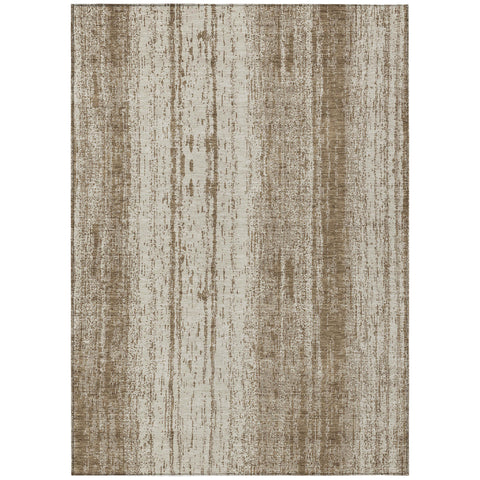 8' X 10' Brown And Ivory Striped Washable Indoor Outdoor Area Rug