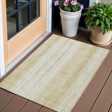 3' X 5' Gold And Ivory Striped Washable Indoor Outdoor Area Rug