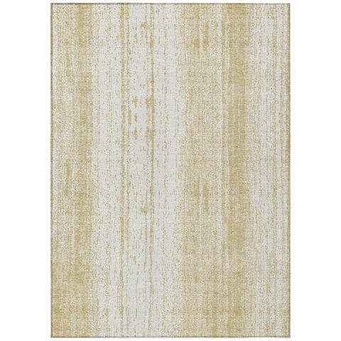 3' X 5' Gold And Ivory Striped Washable Indoor Outdoor Area Rug
